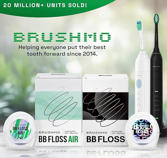 Brushmo Black Floss (BBFloss) - Expanding Floss, Gum-Friendly Soothing Mint Dental Floss, Natural Vegan Wax to Remove Plaque from Teeth, US-Dentist Designed PTFE & PFAS Free Oral Care, 1 Spool, 55 yd