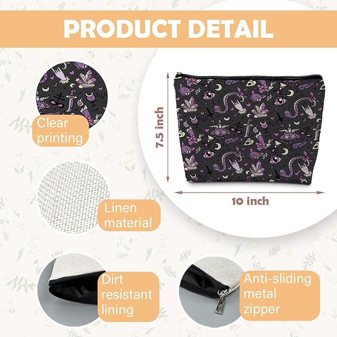 Purple and Black Halloween Makeup Bag, Halloween Gifts for Women, Witchy Makeup Bag, Witchy Gifts for Women, Witch Stuff, Goth Gothic Makeup Bag, Gothic Gifts for Women, snake