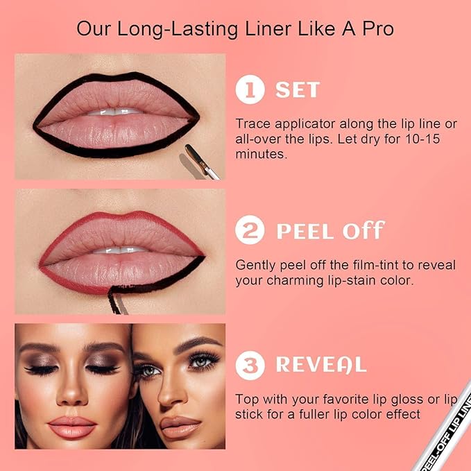Lip Stain - Peel Off Lip Liner, Long Lasting Lip Liner with Matte Finish, Waterproof & Transfer Proof Lip Gloss, Non-Stick Cup & Highly Pigmented Color, Easy to Use for All Skin Types (Nude Pink)