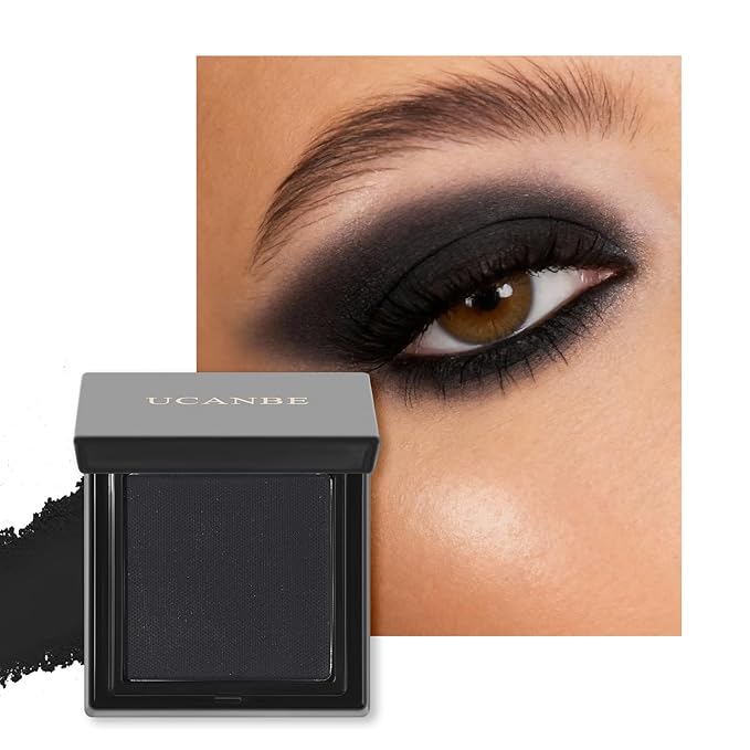 UCANBE Black Single Eyeshadow Palette, Highly Pigmented Matte Eye Shadow Powder, Professional Long-Lasting Waterproof Makeup Palette