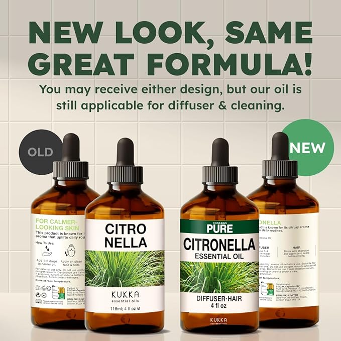 KUKKA Citronella Essential Oils - 4 Fl Oz - for Hair, Skin, Diffuser, Aromatherapy & DIY Soap Making Scent