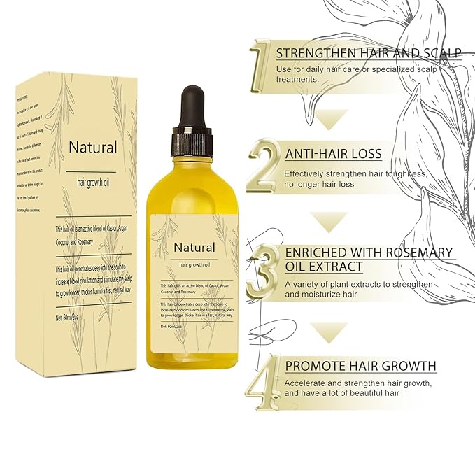 Natural Hair Growth Oil, 2 PCS Rosemary Oil for Hair Growth Organic, Hair for Dry Damaged Hair and Growth