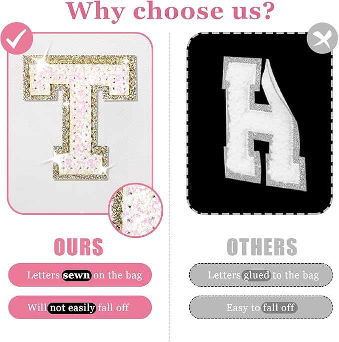 Personalized Initial Letter Makeup Bag, Small Preppy Glitter Cosmetic Pouch PU Waterproof Zipper Travel Toiletry Bag, Unique Letter Patch Makeup Organizer Gift for Women Teen Girls