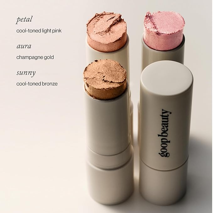 goop Beauty Glow Skin Highlighter Stick | Multi-Use Highlighter with Pearlescent Glow | Amino Acid & Micropearl Blend | Makeup and Skincare | Petal: Cool-Toned Light Pink | 0.28 oz