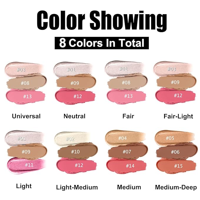 3 Pcs Cream Contour Stick Makeup Kit, Shades with Highlighter, Blush and Bronzer Contour Stick for Sculpt the Cheeks, Waterproof, Matte & Dewy Finish (Medium-Deep,#05+#06+#15)