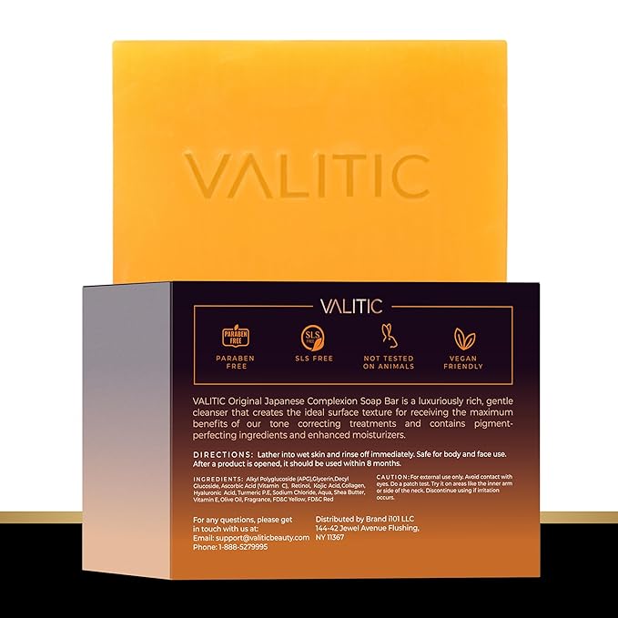 VALITIC 2 Pack Kojic Acid Vitamin C & Retinol Soap Bars for Dark Spot Bundle with 2 Black Exfoliating Gloves for Body Scrubs