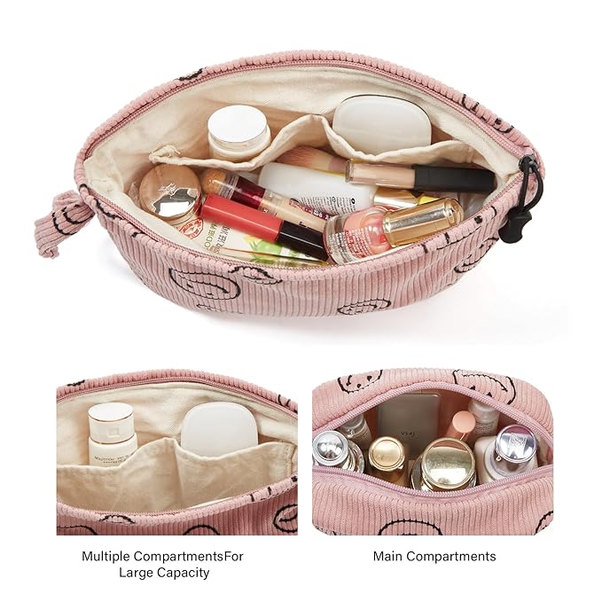 Makeup bag set small Cosmetic bag for women purse Corduroy Organizer with interior Pockets,cute Pencil zipper Pouch travel Toiletry Bag with handle(Rose Red)