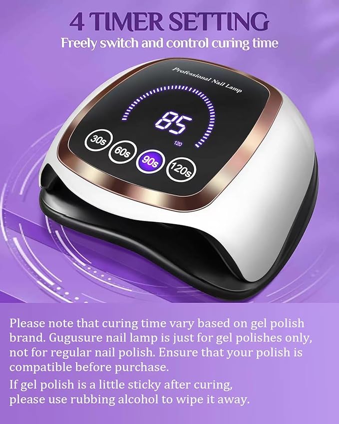 UV LED Nail Lamp, Gugusure 168W Nail Curing Lamps for Home & Salon, Led Nail Dryer for Gel Polish with Automatic Sensor/4 Timer Setting, Professional Nail Art Tools for Fingernail and Toenail Nail