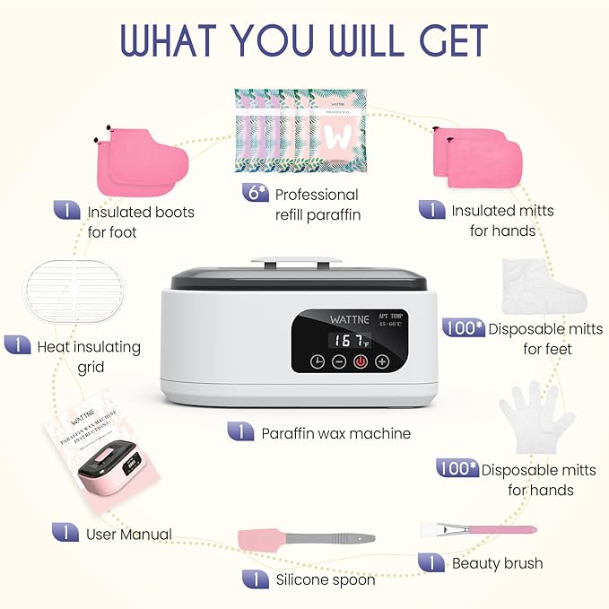 Wattne Paraffin Wax Machine for Hands & Feet – Paraffin Wax Warmer Moisturizing Kit with Auto-Timer & Precision Temperature Control, Paraffin Wax Bath for Arthritis, Dry Skin Care, Home Spa-White