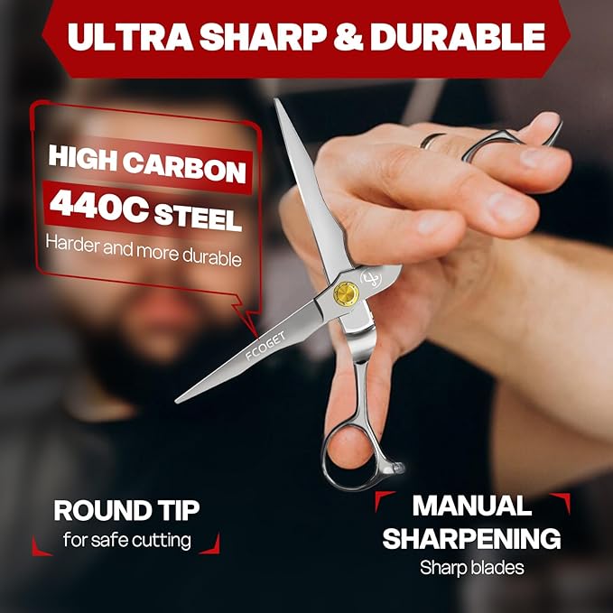 Professional Barber Hair Cutting Scissors Shears Right Hand - 6.8" HIGH-END Extremely Sharp Haircut Scissors Professional Hairdressing Shears 440C Stainless Steel for Salon Home Stylists Silver