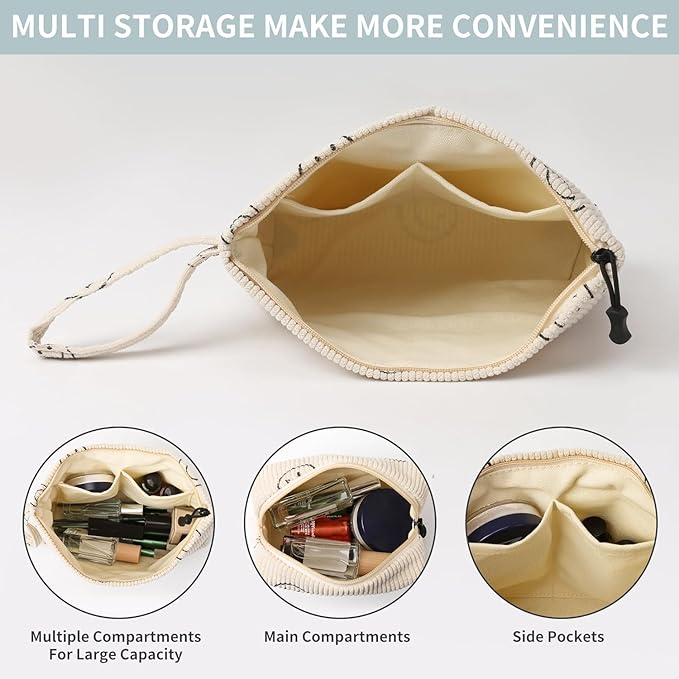 Makeup bag set small Cosmetic bag for women purse Corduroy Organizer with interior Pockets Pencil zipper Pouch travel Toiletry Bag with handle(Multi-Plants)
