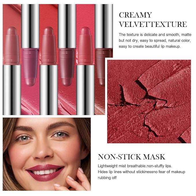 Crimson Matte Lipstick Crayon - High Pigment Creamy Formula, Waterproof Long Lasting, Smooth Glide Application, Non-Sticklipstick, Ultra Thin Lightweight, Velvet Matte Lip Feel for Women 03#