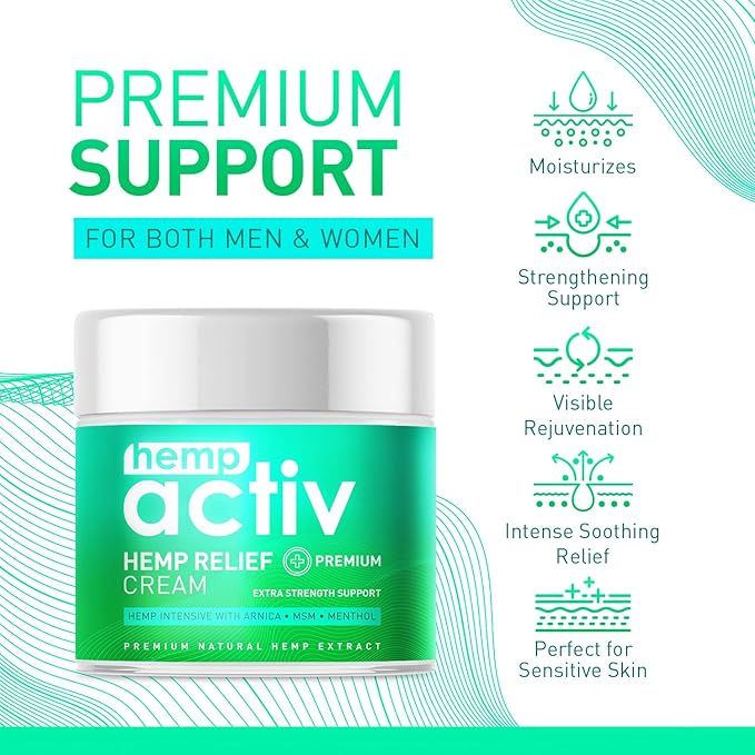 Hemp Cream, Lightweight Moisturizing Formula with Hemp, Menthol, MSM & Arnica, 4 Fl Oz