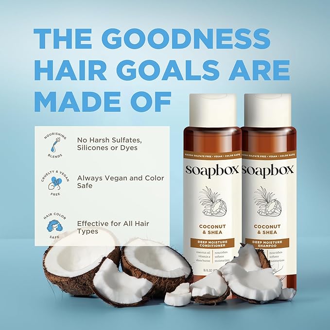 Soapbox Shampoo and Conditioner Set with Coconut Oil, Jojoba Oil, Aloe and Shea Butter to Moisturize and Nourish for All Hair Types, 1 Liter Each (Pack of 2)