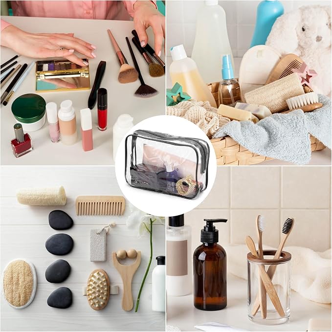 Tbestmax 10 Pcs Clear Cosmetic Bags Small Makeup Bags Portable Waterproof Travel Toiletry Bags Organizer Black, 7.5"x 4.8"x 2.3"