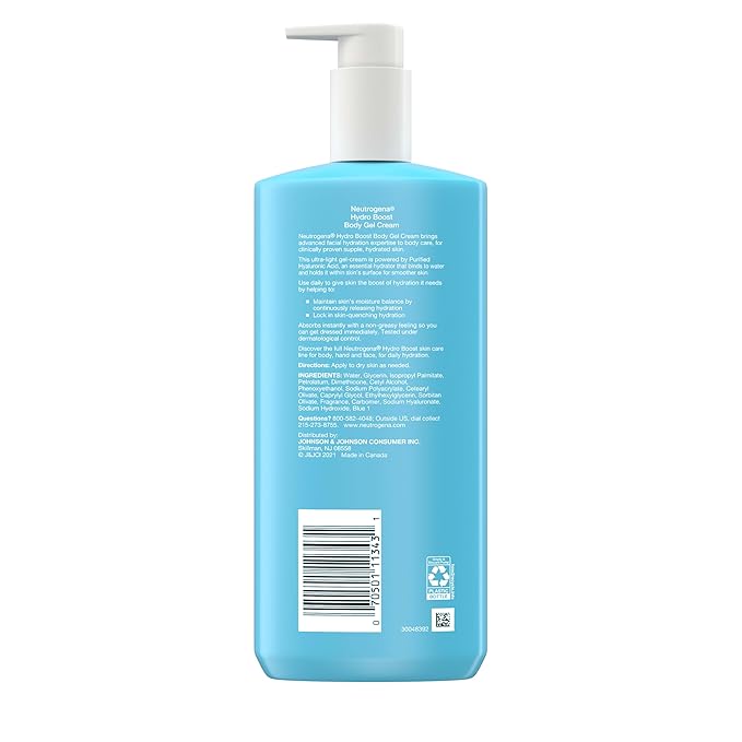 Neutrogena Hydro Boost Body Gel Cream, Hydrating Body Lotion with Hyaluronic Acid for Normal to Dry Skin, Lightweight Fragrance-Free Hyaluronic Acid Moisturizer, 16 OZ