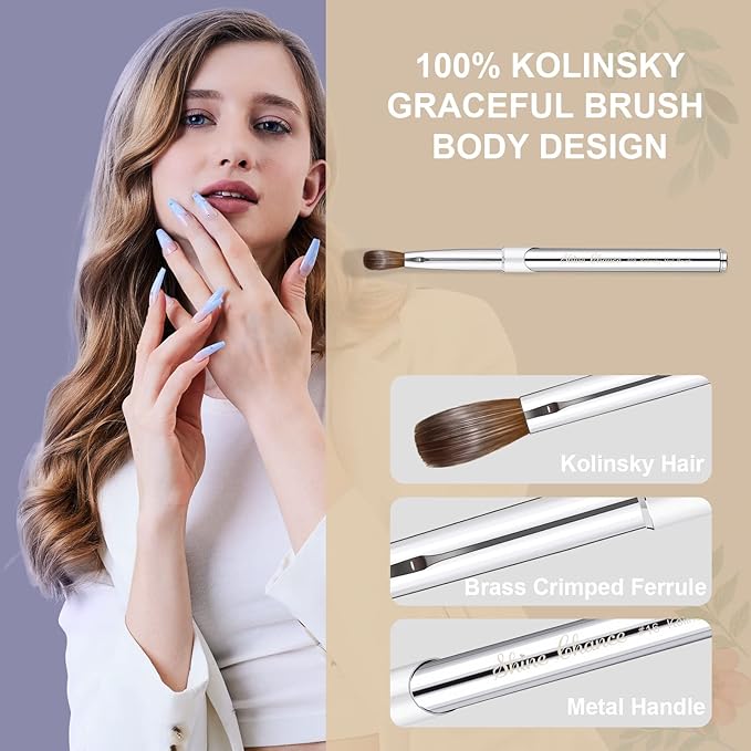 Acrylic Nail Art Brush Size 8, 100% Pure Kolinsky Hair Oval Nail Brush for Acrylic Application, Professional Nail Extension Manicure Tool Striping Nail Drawing Pen for DIY Home Salon