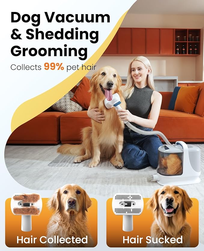 oneisall Dog Grooming Vacuum, 13000Pa Powerful 3L Dust Cup Pet Vacuum with Clippers & Shedding Brush 7 in 1 Dog Grooming Kit, 3L Dust Cup, Super Quiet, 3 Suction Levels, BM3