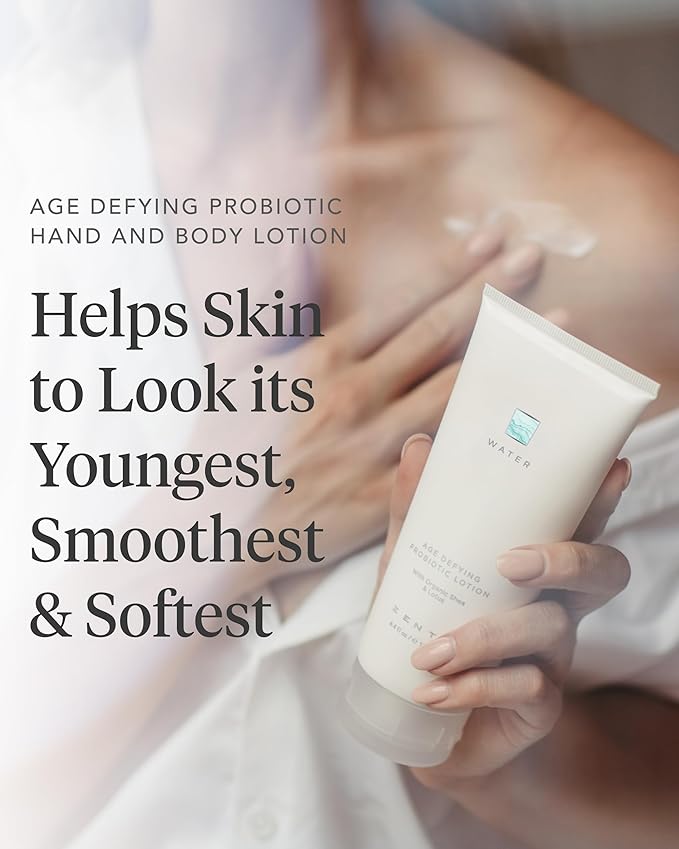 Zents Age-Defying Probiotic Body & Hand Lotion (Water) | Moisturizing Lotion with Hyaluronic Acid & Organic Shea Butter | Nourishes & Hydrates Skin | 6.4 fl oz