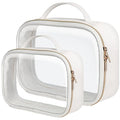 PACKISM TSA Approved Toiletry Bag - Glitter Textured Clear Toiletry Bag, Personalized and Fashion, with 180° Large Opening and Supporting Frame, Perfect for Travel Essentials, Thick No Smell, White