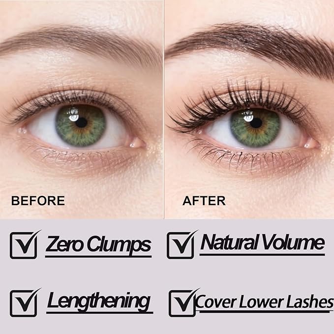 Black & Brown Mascara for Fine Short Lash & Older Women & Mulit-layered Lashes, Ultimate Length Volumizing Lower Bottom Lashes Mascara, Ultra-Precise Slim Adjustable Brush to Any Angle, Smudge-proof