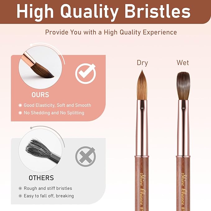 Acrylic Nail Art Brush Size 10, 100% Pure Kolinsky Hair Oval Nail Brush for Acrylic Application, Professional Nail Extension Manicure Tool Wooden Handle Nail Drawing Pen for DIY Home Salon