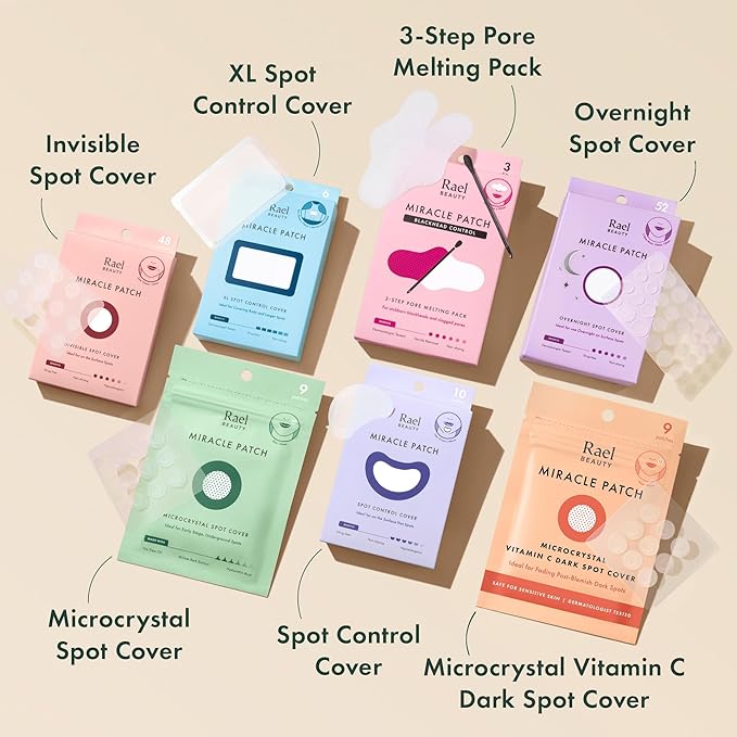 Rael Pimple Patches, Miracle Microcrystal Vitamin C Dark Spot Cover - Hydrocolloid Patch with Glutathione and Niacinamide, Korean Skin Care (9 Count)