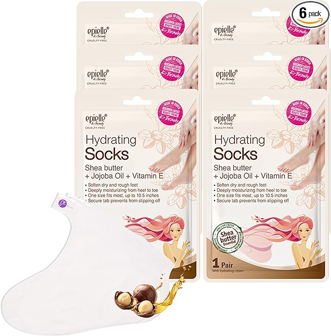 Epielle Hydrating Foot Mask 6 Pairs, Deep Moisturizing Socks for Dry, Cracked Feet, Self Care Gifts for Women, Spa Kit, Stocking Stuffers, Thanksgiving Essentials
