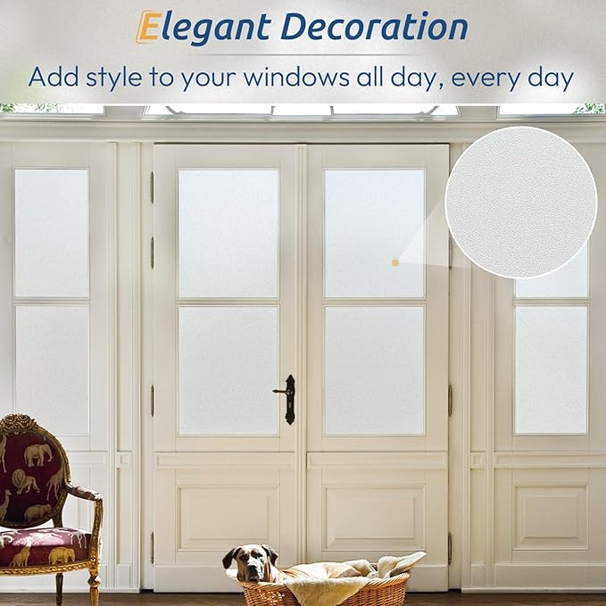 rabbitgoo Window Privacy Film, Frosted Glass Window Clings, Static Cling UV Heat Blocking Door Stickers for Home Bathroom, Removable Indoor Decal Coverings Day and Night, Pure, 23.6 x 157 Inches
