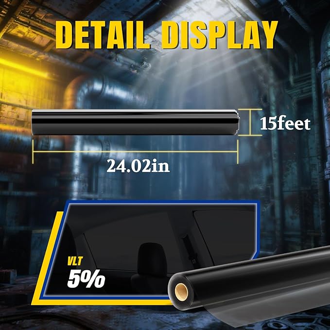 ARANA Ceramic Window Tint for Cars with 5% Percent VLT Privacy Auto Window Tint Film 99% Heat Sun UV Blocking for Sedan SUV Anti Glare & Scratch 24" in x 15'Ft