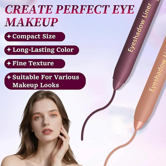 Shadow Liner 2-in-1 Eyeliner Eyeshadow, Inelaborate Eye Shadow, Shadow Liner Duo Plum, 2-in-1 Eye Makeup Eyeliner + Eyeshadow Waterproof, Smooth and Easy to Color(2PCS)