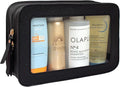 LETGO Clear Makeup Bag, Travel Cosmetic Case Toiletry Bag Make up Organizer Skincare Pouch for Women, Car Essentials Bag with Clear Windows (Black, Standard)