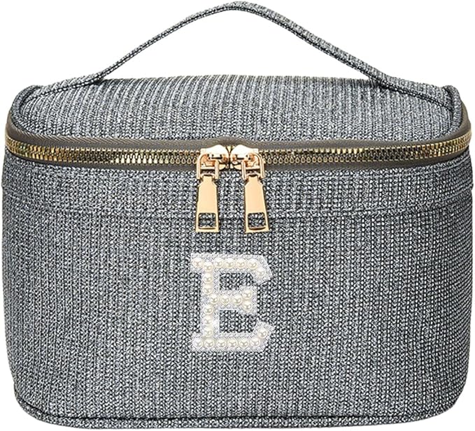 EURYNOME Makeup Bag with Custom Letter E, Water-Resistant Travel Organizer Pouch, (8.3x5.1x5.1 Inch) Cosmetic Case for Women