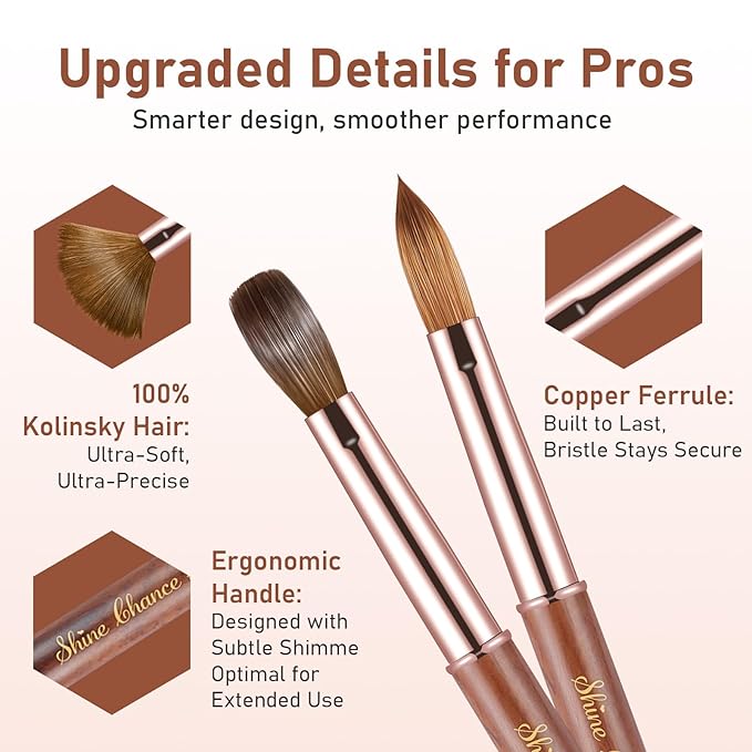 Acrylic Nail Art Brush Size 08, 100% Pure Kolinsky Hair Oval Nail Brush for Acrylic Application, Professional Nail Extension Manicure Tool Wooden Handle Nail Drawing Pen for DIY Home Salon