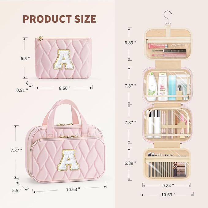 YOOLIFE Hanging Toiletry Bag for Women - Travel Toiletry Bag Makeup Bag, Portable Toiletries Travel Bag and Cosmetic Bag Essentials Black - W