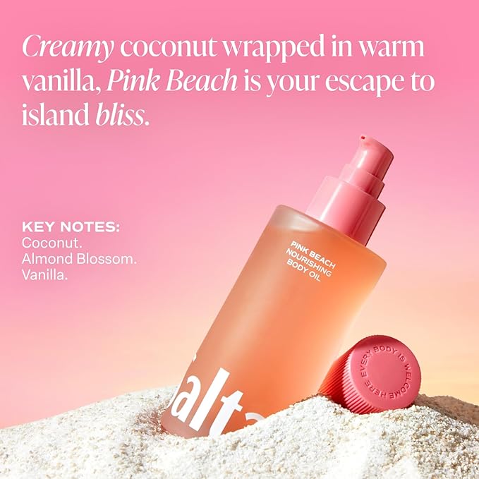 Saltair Body Oil. Luxurious Pink Beach After Shower and Bath Oil Moisturizer for Women. Botanical, Non-Greasy, and Well-Absorbing Lotion for Hydrating Dry Skin. 4oz Pump Bottle