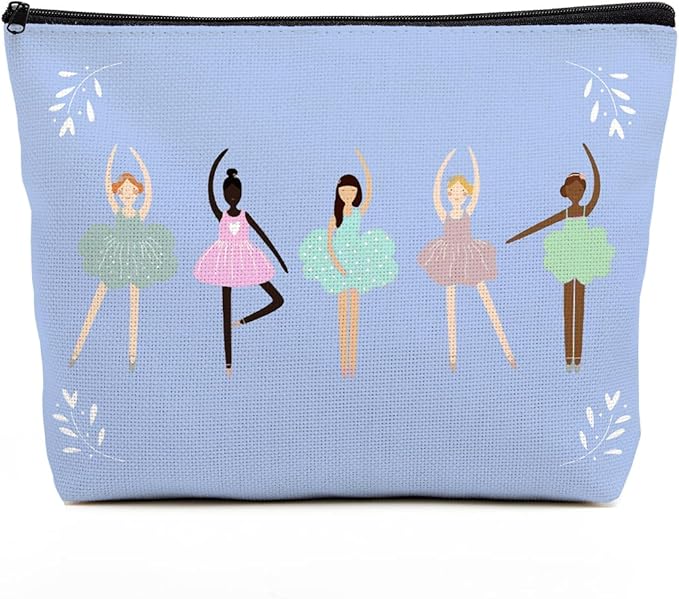 fkovcdy Dance Bag, Ballerina Makeup Bag, Dance lover Gifts, ballet Cute Small Cosmetic Bag, for dancing dancer recital gift birthday Christmas graduation travel Gifts. blue