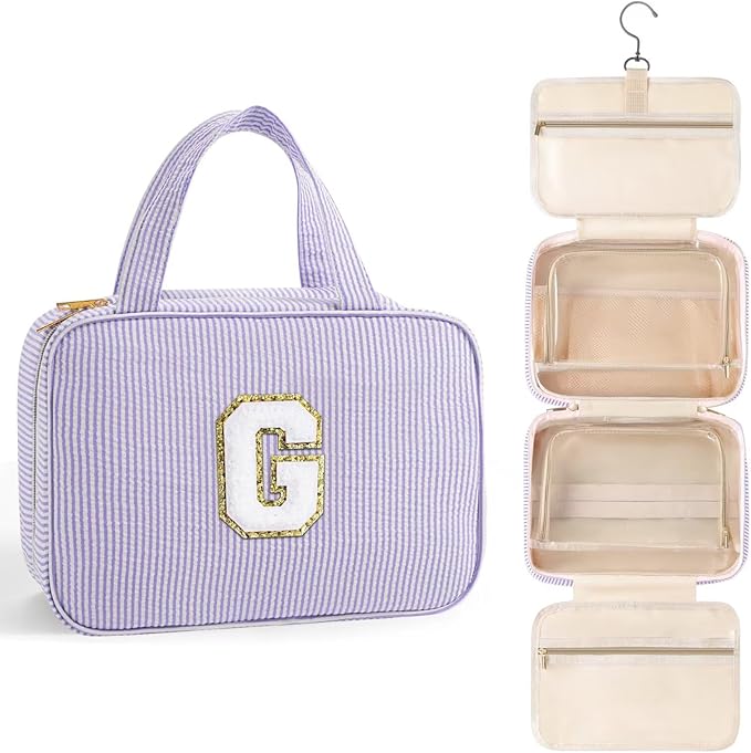 TOPEAST 2025 Graduation Gifts for Her - Hanging Toiletry Bag for Women, Travel Toiletry Bag Makeup Bag, Personalized Travel Essentials for Women - Letter G, Purple