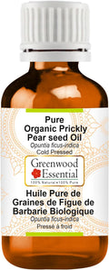 Greenwood Essential Pure Organic Prickly Pear seed Oil (Opuntia ficus-indica) Cold Pressed 100ml (3.38 oz)