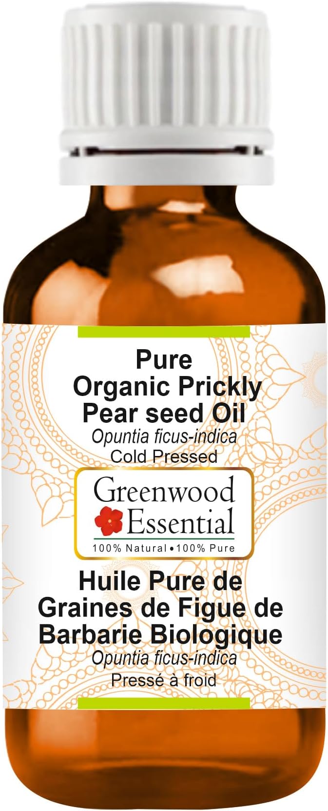 Greenwood Essential Pure Organic Prickly Pear seed Oil (Opuntia ficus-indica) Cold Pressed 100ml (3.38 oz)