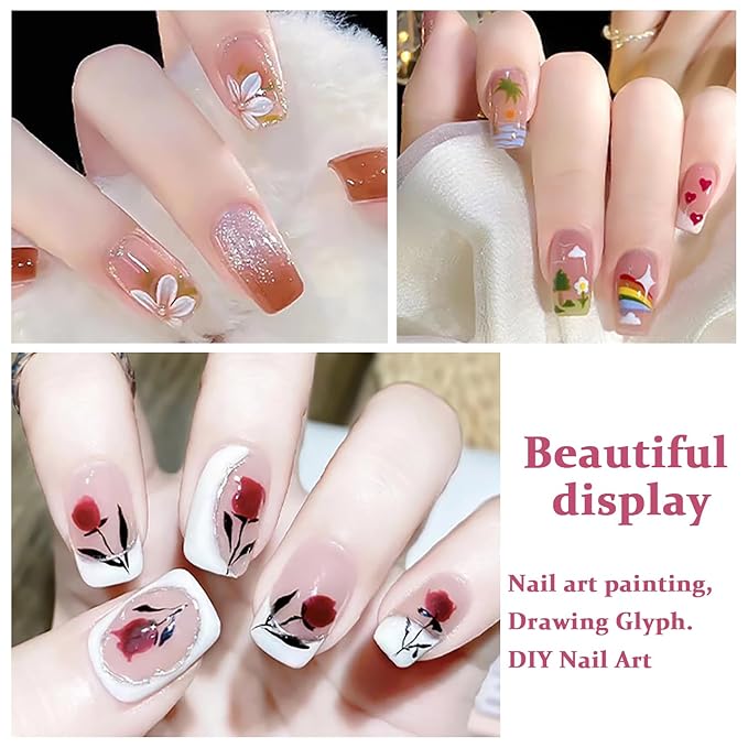 WOKOTO 5 Pcs Pink Nail Art Liner Brushes Painting Detail Nail Brushes For Nail Art Tools Set Nail Dotting Drawing Tool For Long Lines Thin Details Fine Drawing Sizes 4/8/12/20/25mm Thin Nail Brush