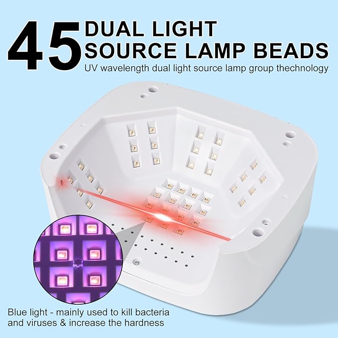LIMEGIRL UV LED Nail Lamp Kit for Gel Polish Professional Fast Curing White Dryer Light Set with 4 Timer Settings Cordless Rechargeable Nail Art Cure Machine with UV Gloves for Manicure Pedicure