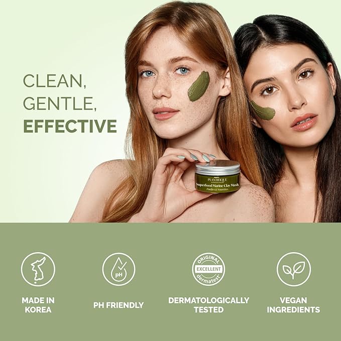 PLANTIFIQUE Korean Skincare Clay Mask – Hydrating Mud Mask with Avocado & Superfoods, Dermatologist-Tested for Face & Body – Vegan, 3.4 Oz/100ml