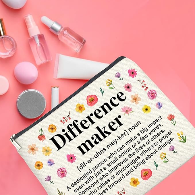 Difference Maker Gifts Makeup Bag, Thank You Appreciation Gifts for Women Teacher Boss Leader Coworker, Difference Maker Definition Zipper Makeup Pouch