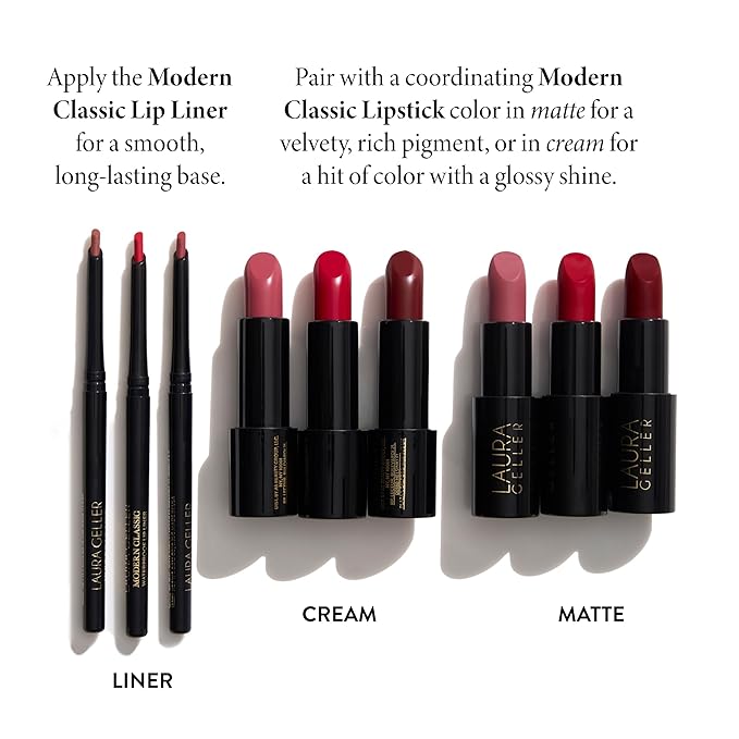 LAURA GELLER NEW YORK Modern Classic Lip Liner, Luxurious Creamy Long Lasting Lip Liner, Prevents Feathering and Fading, Ritzy Red