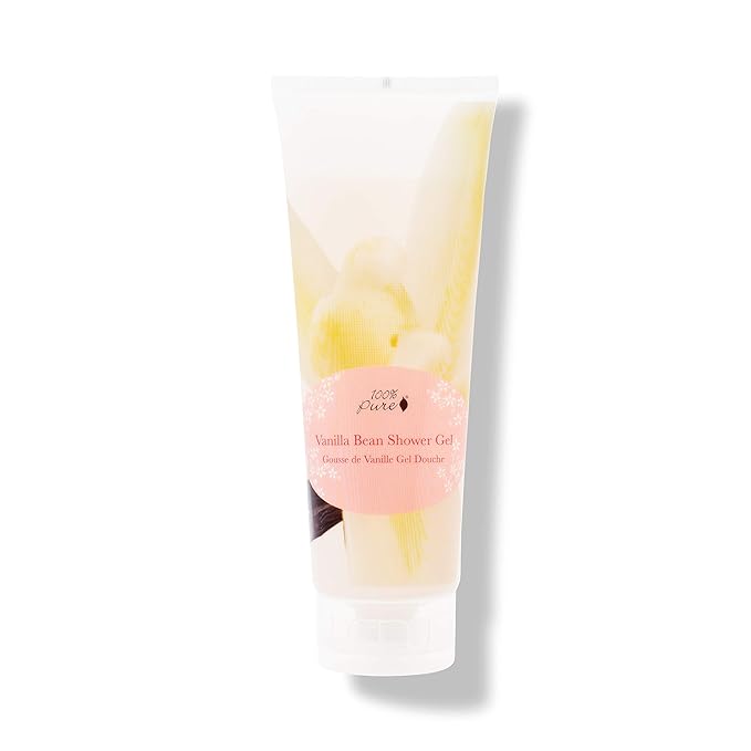 100% PURE Vanilla Bean Shower Gel Natural Foaming & Hydrating Body Wash - Deeply Moisturizing Gentle Soap Cleanser for All Skin Types, Even Sensitive - Gluten-Free - 8 Fl Oz