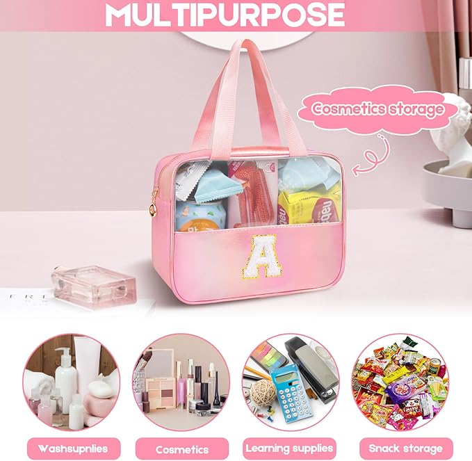 Personalized Initial H Clear Purple Makeup Bag - Large Travel Toiletry Bag, Cute Cosmetic Organizer Set for Girlfriend, Teacher, Teen Girl Gifts