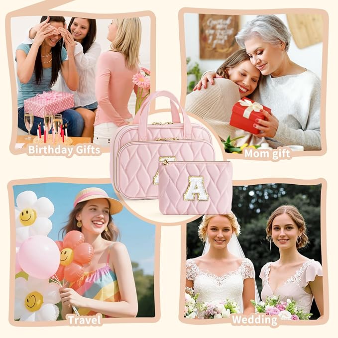 YOOLIFE Teen Girl Gifts Trendy Stuff - Birthday Gifts for 7 8 9 10 11 12 13 14 15 16 17 18 Year Old Teen Girls, Hanging Toiletry Bag Initial Makeup Bag Black - A