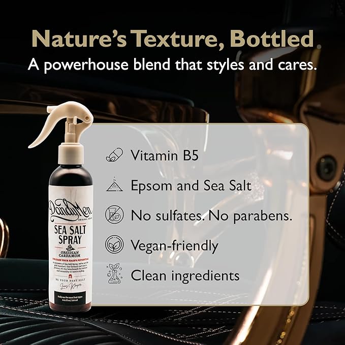 Sea Salt Spray – Lightweight Texture, Volume, and Flexible Hold with Epsom Salt & Pro-Vitamin B5 (8.45 oz, Obsidian Cardamom)
