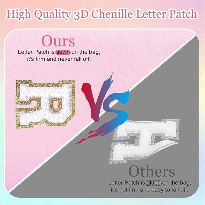 Small Personalized Letter Makeup Bag, Cute PU Leather Chenille Letters Cosmetic Bag Travel Makeup Pouch, Preppy Travel Organizer Zipper Pouch for Women&Girls（Pink-Z）